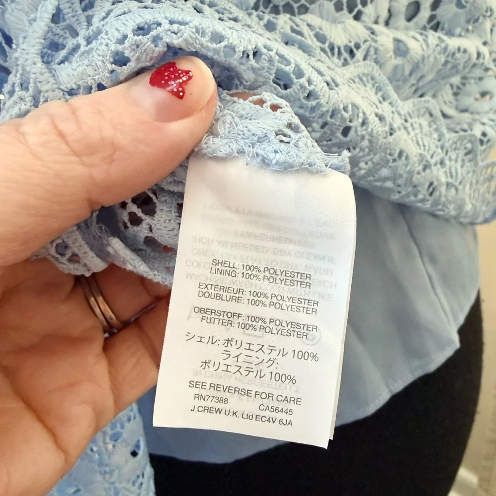 J.Crew Light Blue Daisy Lace 3/4 Bell-sleeve Top Sz 4 Boho Chic Coquette Classic